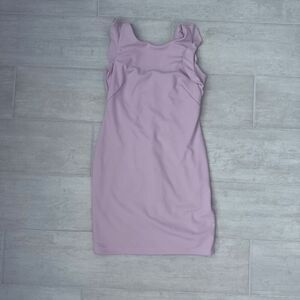 Calvin Klein Dress Midi Short Sleeve Ruffled Lilac Purple Round Neck Zip Bodycon